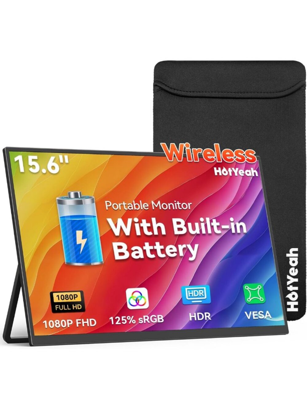 15.6" Wireless Portable Monitor Battery-Powered, Support AirPlay Miracast